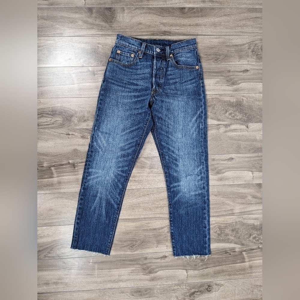 Levi's 501 Skinny Blue Jeans Button Fly Raw Hem Stretch